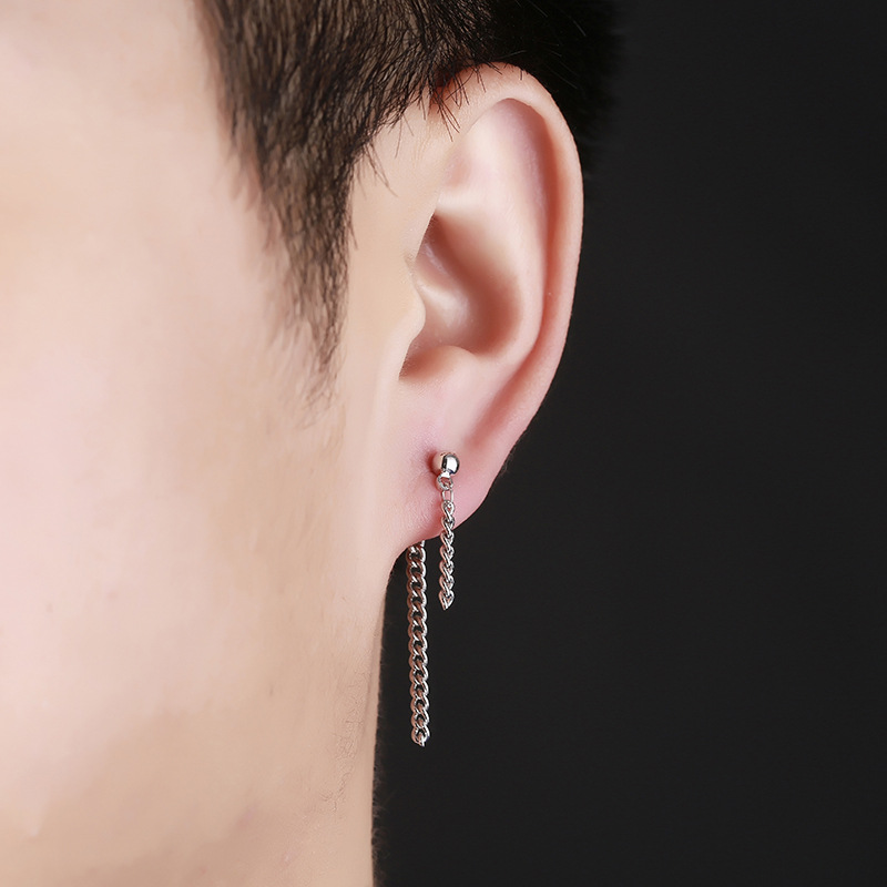 Men's Ear Studs Trendy Men's Earrings Ear Chain Men's Korean Style Fashion Jewelry Personality Trendy Single Elegant Simple Punk