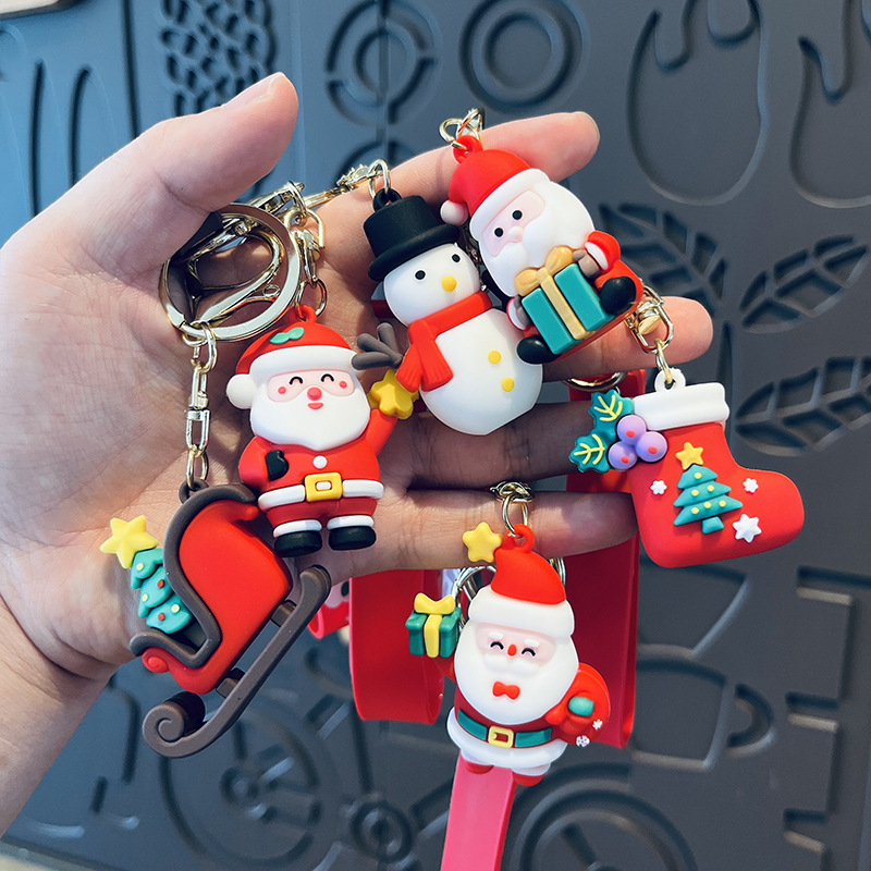 Picture of Cute Santa Claus keychain Christmas gift Christmas tree three-dimensional key chain Bell snowman elk wholesale