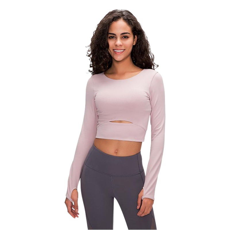 Autumn New Sports Long-sleeved T-shirt with Chest Pad Short Outdoor Running Slim Yoga Top Women's S2032