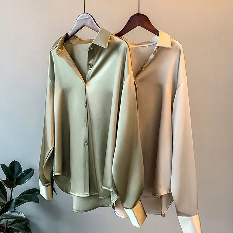 Picture of Long sleeve satin shirt women's design 2023 Spring and Autumn new versatile draping retro Hong Kong style shirt top