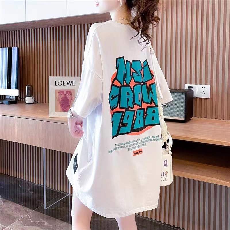 Loose Lazy Style T-shirt Women's Summer New Mid-length White Short-sleeved T-shirt ins Design Sense Western Style Top