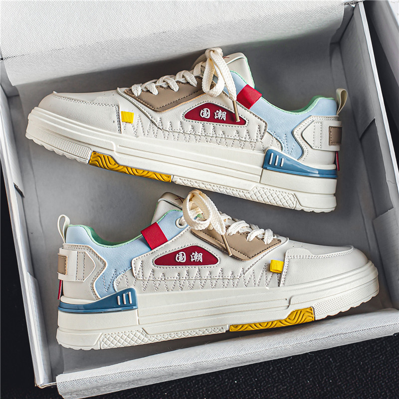 Men's Shoes Spring Shoes Breathable Teenager National Fashion All-match Sports Casual Sneakers Thick Sole Height Increasing Small White Fashion Shoes