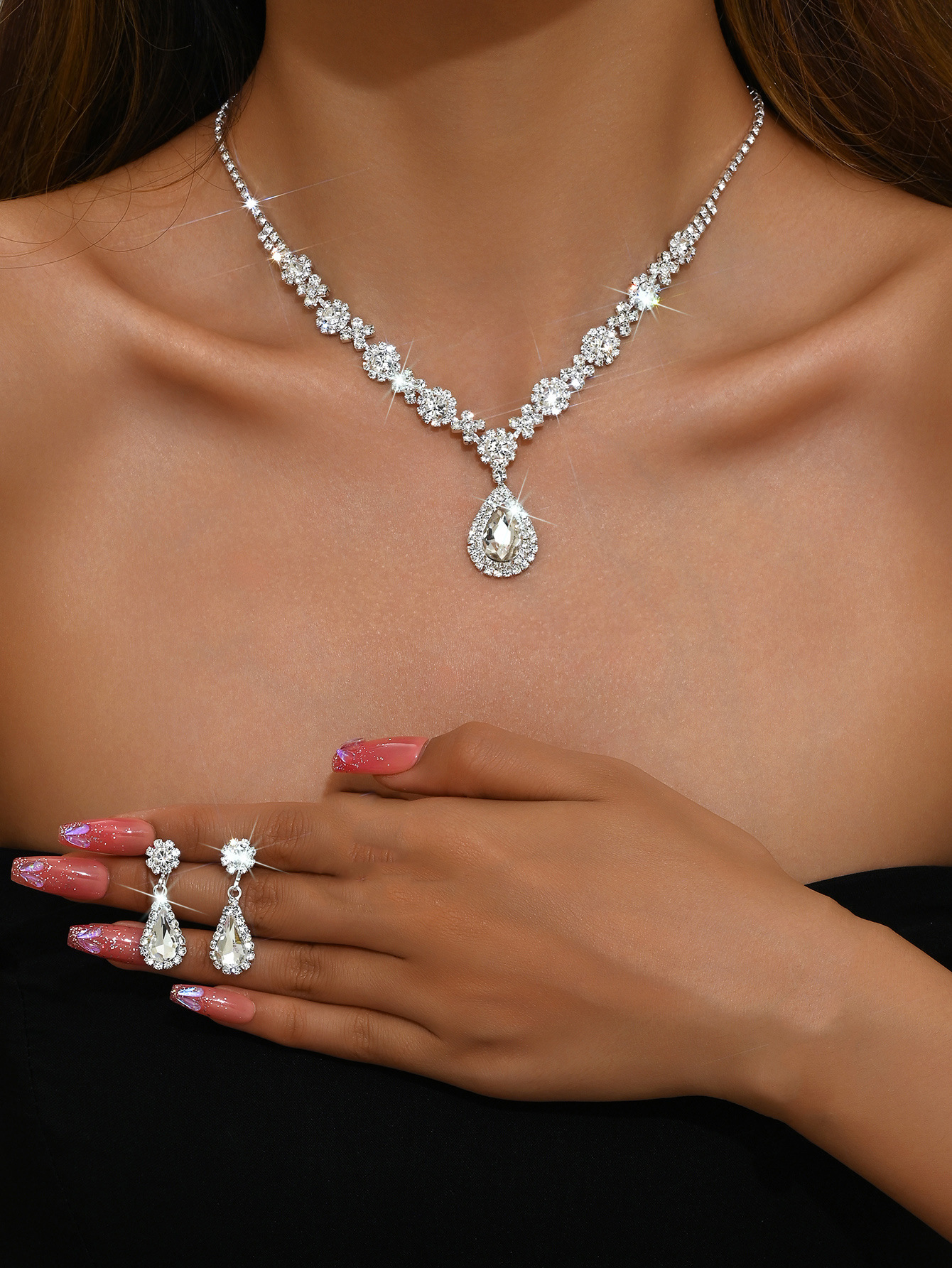 Picture of Fashion European and American new jewelry high-grade crystal gem women's water drop necklace stud earrings bracelet ring