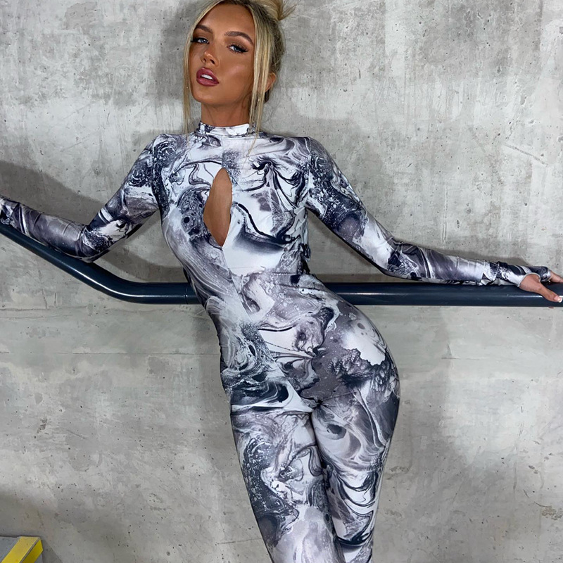 Picture of European and American cross-border women's 2024 autumn and winter new chest hollow long sleeve backless jumpsuit jumpsuit women's wholesale