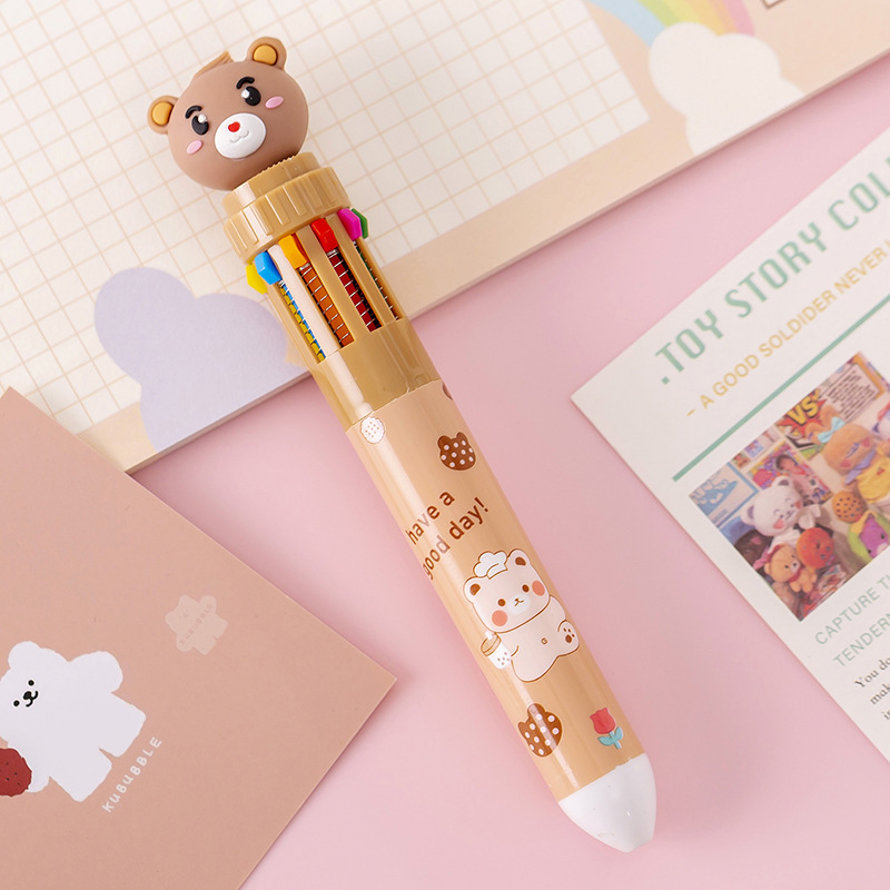 Picture of Ten-color ballpoint pen cartoon milk fat cute bear creative multi-color hand account pen pressing color pen multi-color pen