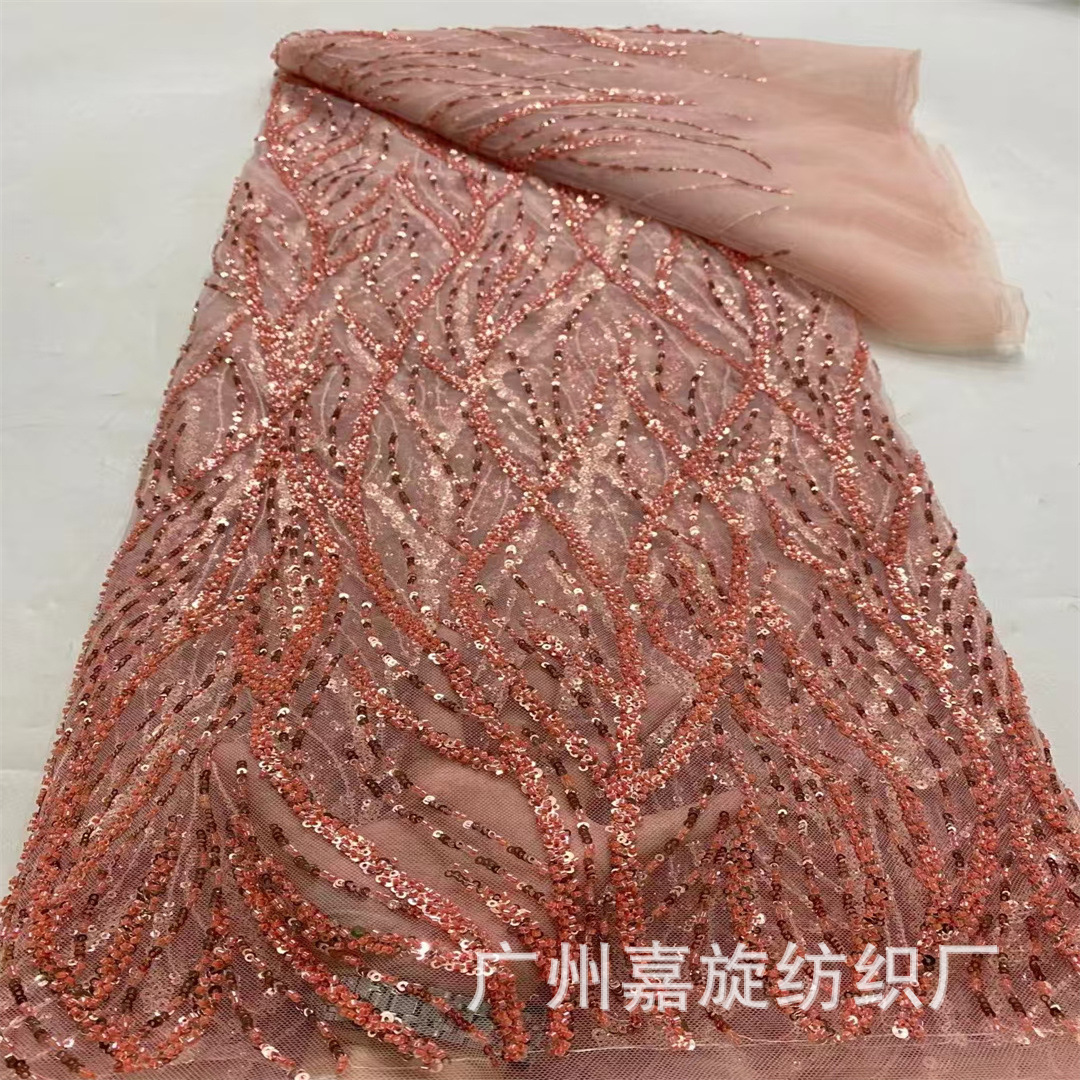 New Products Cross Branch Bead Tube Sequin Embroidered Mesh Fabric European and American Cross-border Fashion Stage Dress Lace fabric