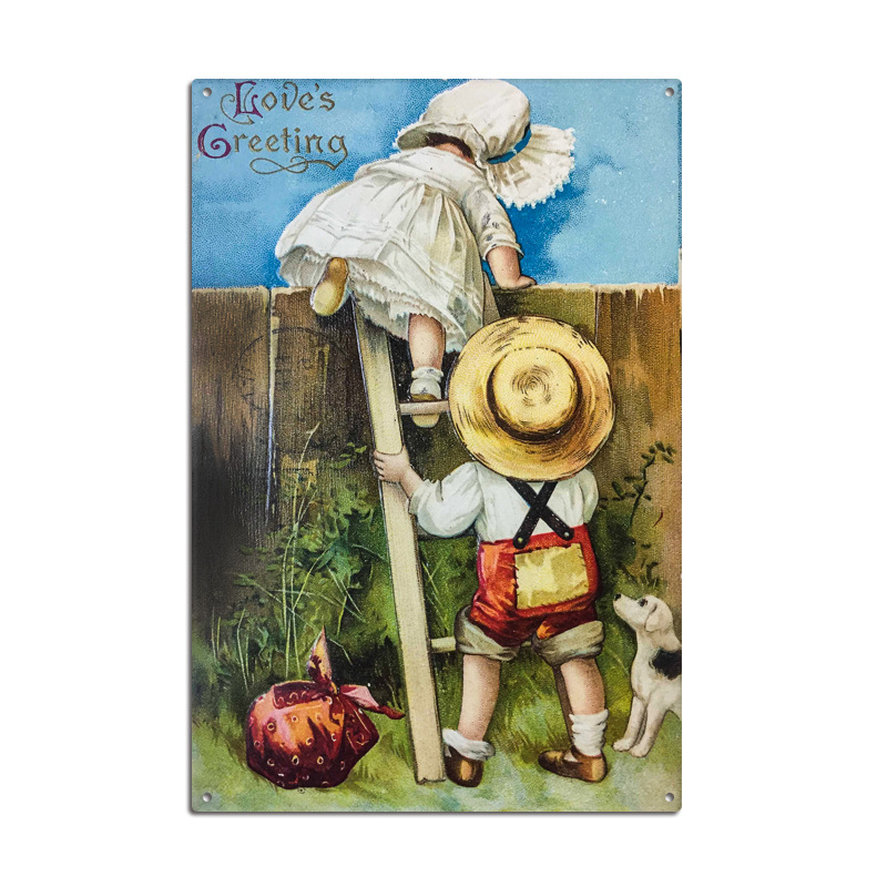 Picture of Cross-border American Country Retro Flower Figure Tin Painting Garden Pastoral Balcony Wall Wall Wall Old Decoration Pendant