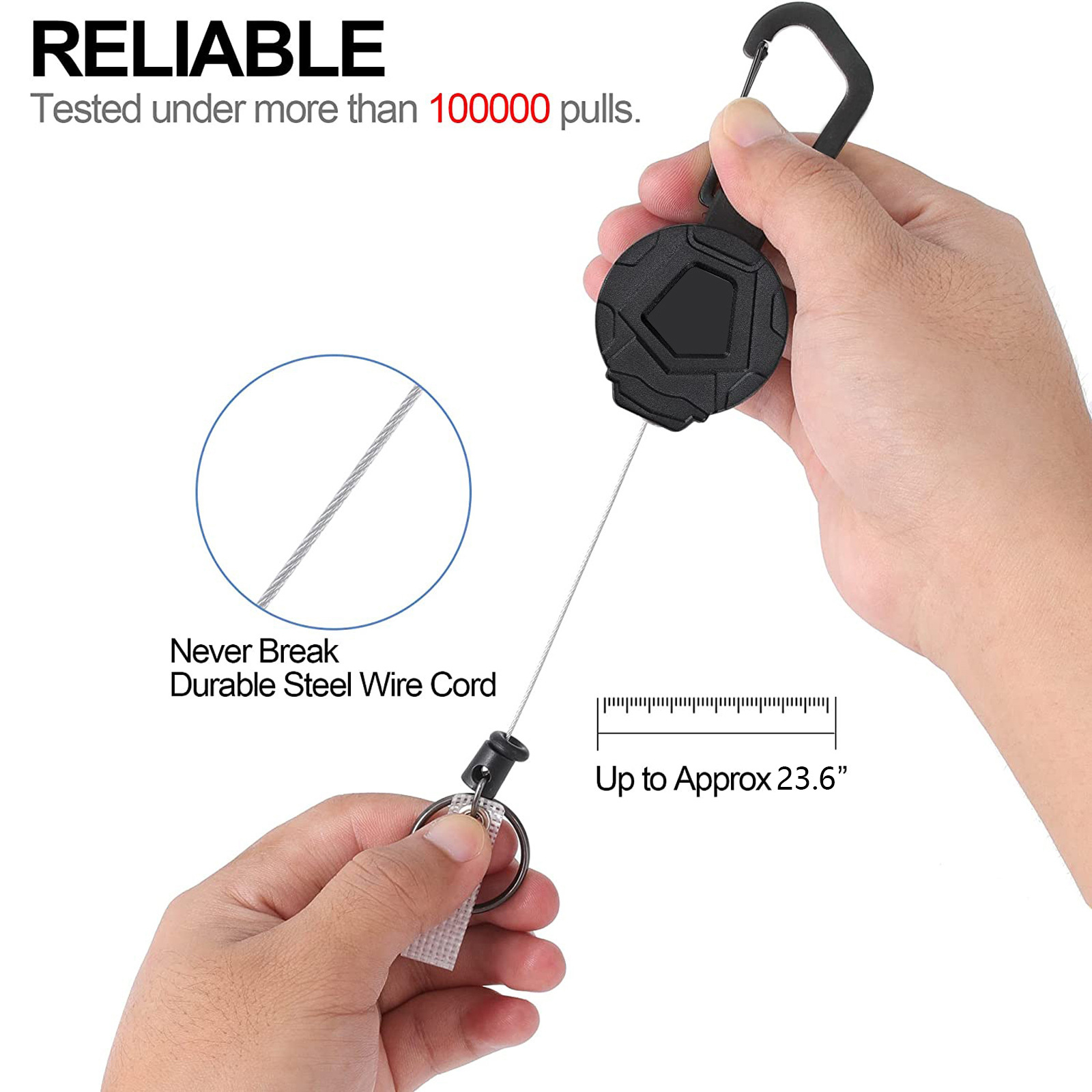Picture of Black Round Outdoor Mountaineering Easy-Pull Buckle Wire Rope Anti-Lost and Anti-Theft Key Pendant Draft Elastic Telescopic Keychain
