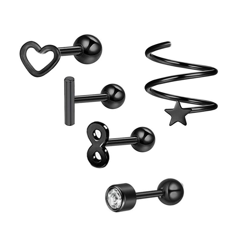 Picture of 5-Piece Set of Amazon Geometric Stainless Steel Zircon Earrings Cross-Border European and American Piercing Jewelry Silver Twisted Tooth Earrings