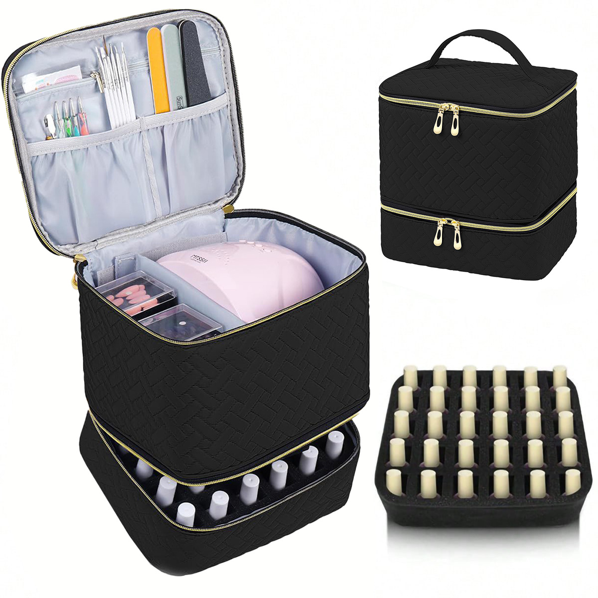 Cross-border Hot Sale Large Capacity Premium Cosmetic Bag Portable Double Layer Nail Polish Storage Bag Tote Bag Storage Bag