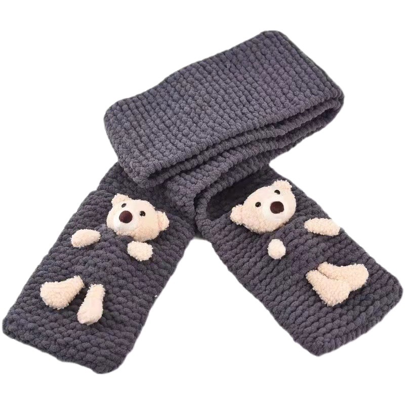 Pocket Bear DIY Knitting Scarf and Neck Warmer Little Bear Ice Yarn DIY Material Kit Wool Fine Knitting Craft Crochet