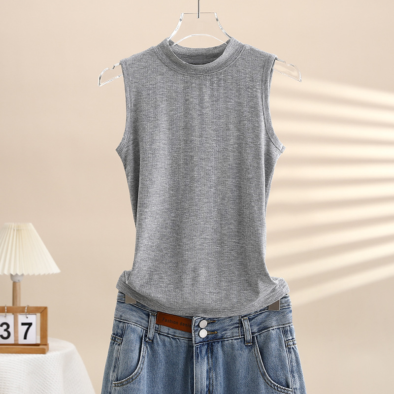 Picture of White Half-neck Camisole Women's Inner Wear Outer Wear Summer Tight Thread Sleeveless T-shirt Base Shirt Waistcoat Top