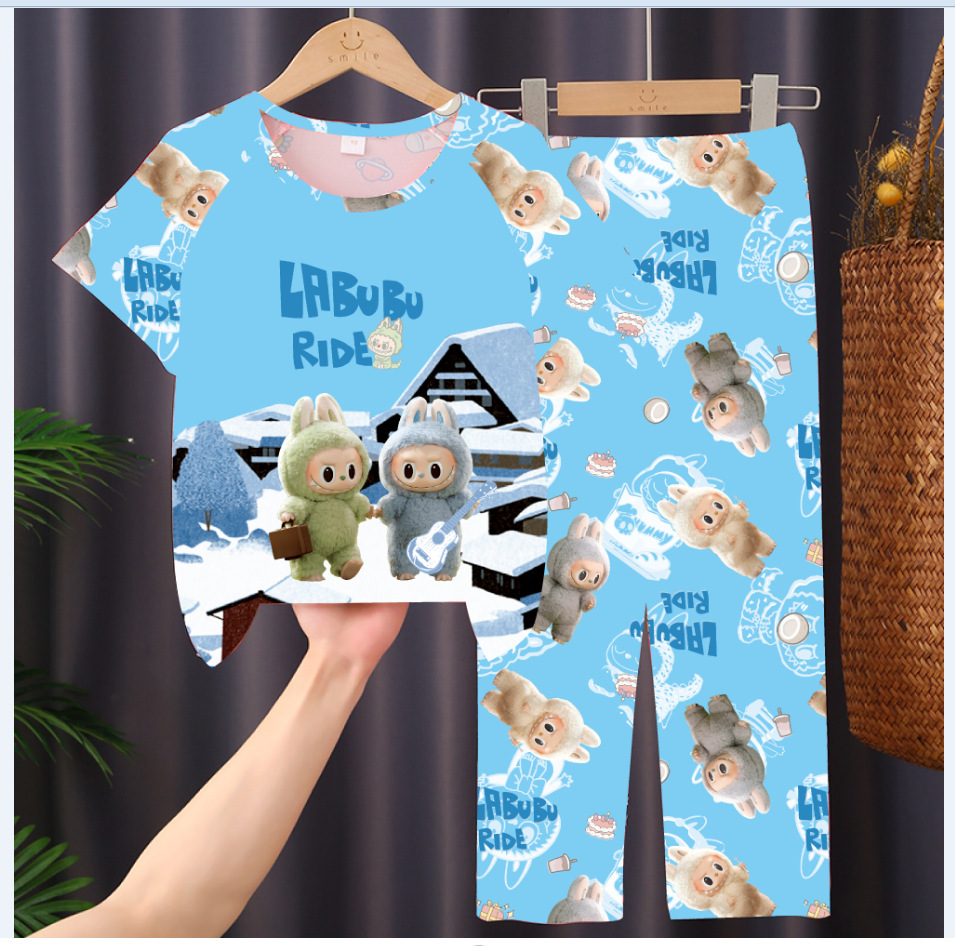 Picture of Children's Pajamas 2025 New Summer Thin Short-sleeved Trousers Girls' Large Children's and Girls' Home Clothes Summer Outer Wear