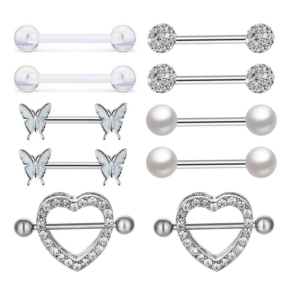 Cross-Border E-Commerce Popular Combination 10-Piece Set Mixed Set Crossbar Body Piercing Jewelry Tongue Nail Nipple Ring Nipple Nail