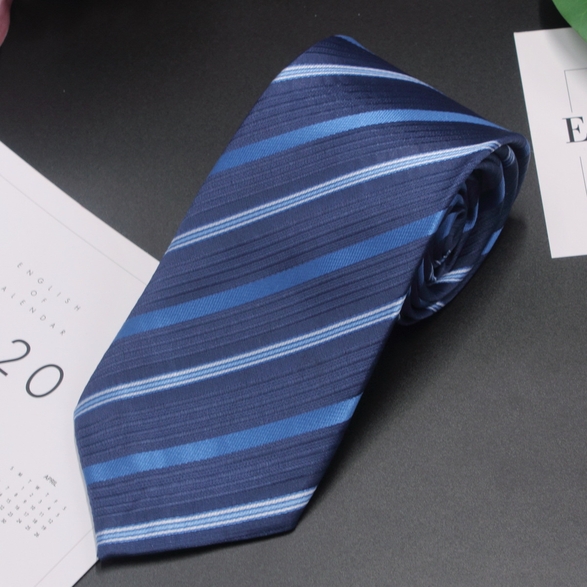 Picture of Manufacturer in stock men's business tie 8cm hand-punched professional formal wear interview striped tie men's Jacquard polyester silk