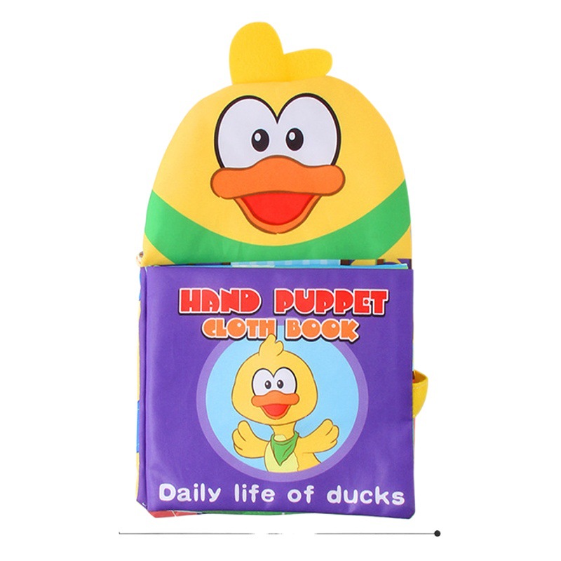 Baby Tear-Resistant Early Education Cloth Book Little Yellow Duck Hand Puppet Mobile Baby Educational Stereo Animal Tail Cloth Book