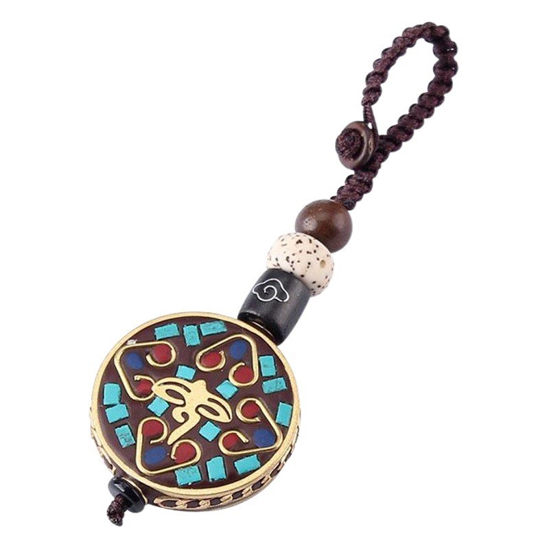 Hand-made weaving Nepal retro peace six-character mantra car key chain Bodhi key pendant bag pendant