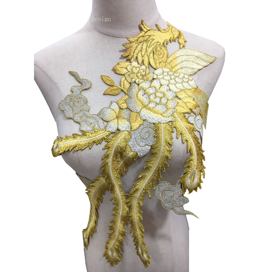 Large Phoenix Lace Embroidered Cloth Sticker Cheongsam Children's Wear Wedding Dress Embroidered Pieces DIY Clothes High-end Flower Sticker Flower
