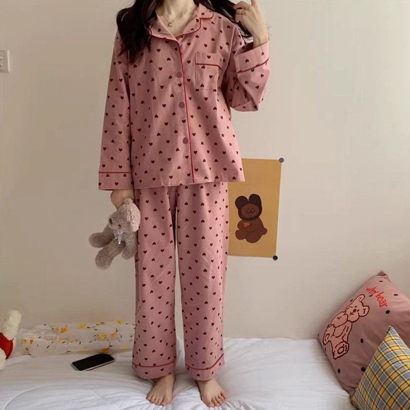 Picture of New Ins Loose Casual Pajamas Women's Simple Sweet Internet Famous Long Sleeve Cardigan Girl's Home Two-Piece Set Wholesale
