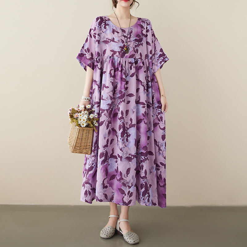 Large Size Women's Clothing Meat Covering Dress 2023 New Women's Summer High-end Age-reducing Large Swing Skirt for Chubby Girls Belly Covering Slimming
