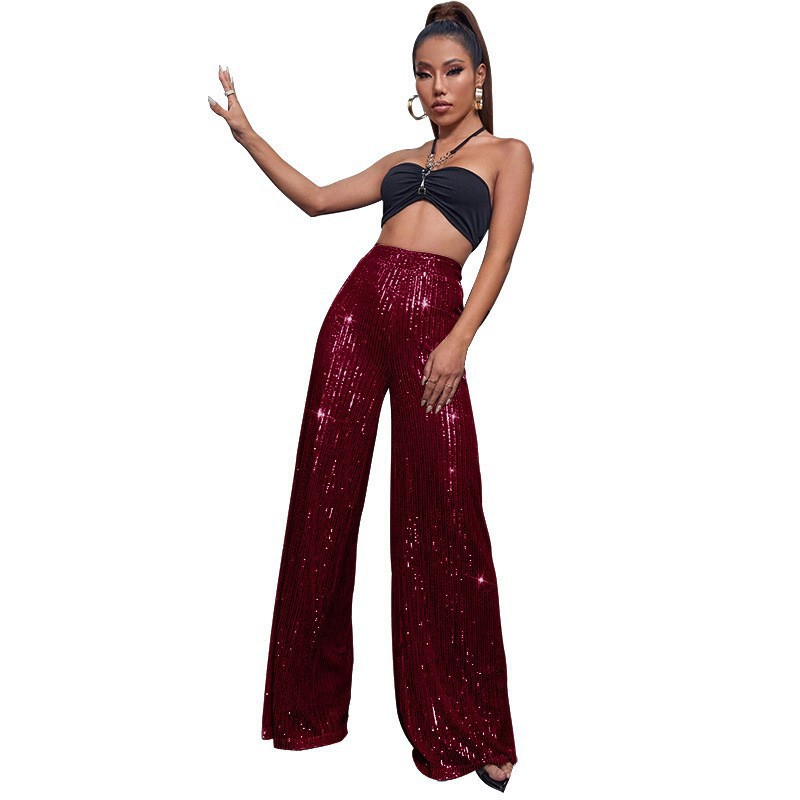 Picture of 2025 European and American Cross-border Women's High Waist Fashion Casual Pants Sequin Loose Dagging Wide Leg Pants Summer Women