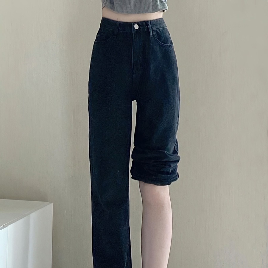 Black Straight Leg Jeans Women's Autumn 2024 New High Waist Loose Slimming Wide Leg Long Pants