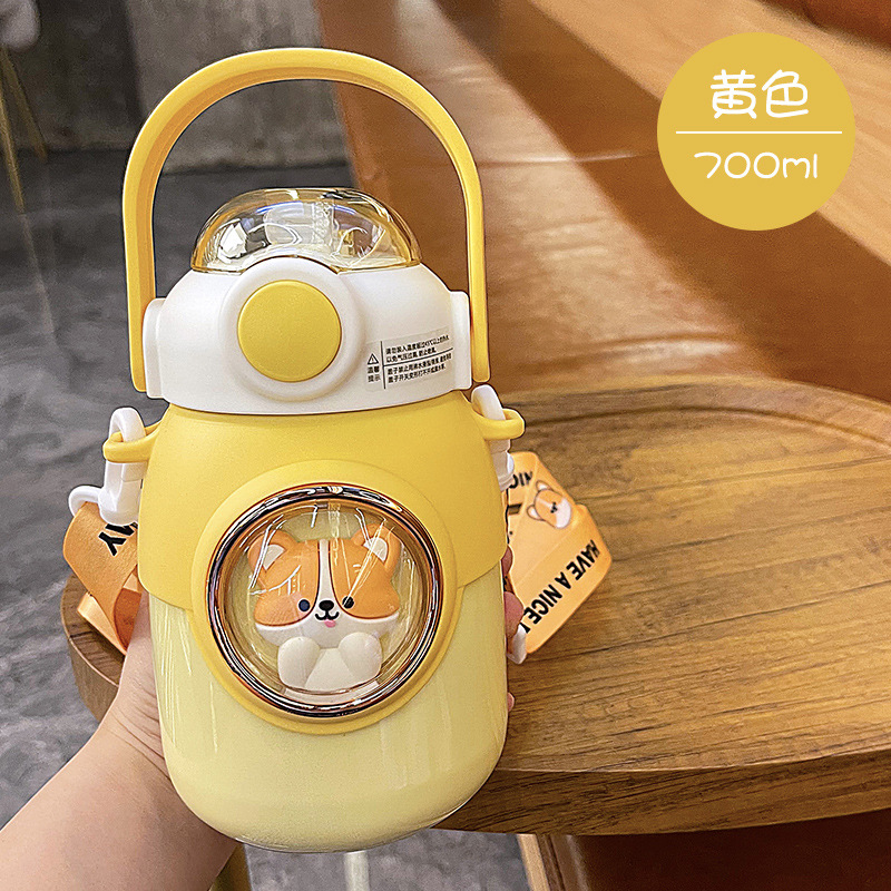Picture of Large capacity cartoon children's thermos cup 316 stainless steel belly straw cup high color value portable student cup