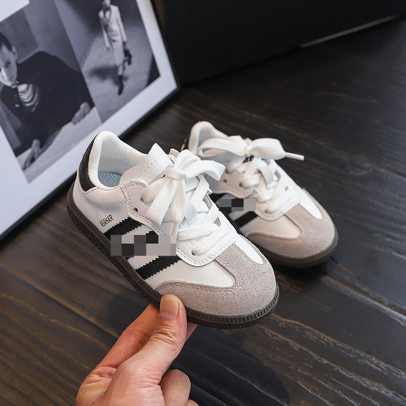 2025 Spring and Autumn New Children's Shoes Girls Genuine Leather Moral Training White Shoes Boys Lightweight Non-Slip Casual Forrest Gump Shoes