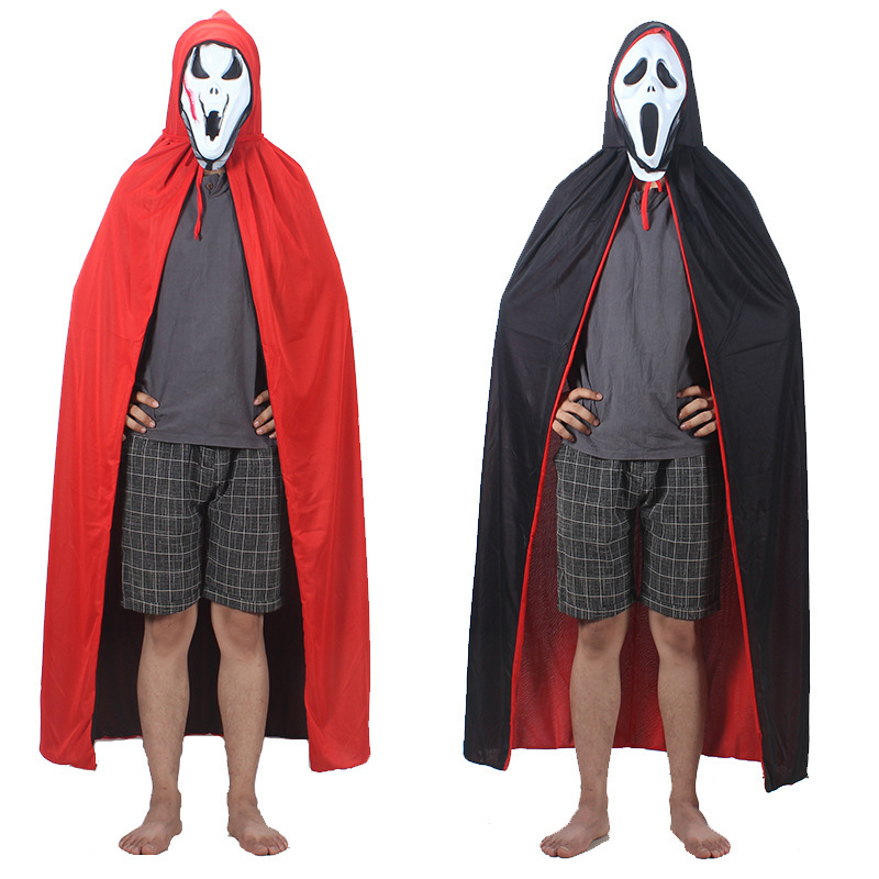 Picture of New Halloween Black and Red Cloak Adult Double-Sided Cloak Black Death Cloak Double-Layer Cloak Vampire Cloak