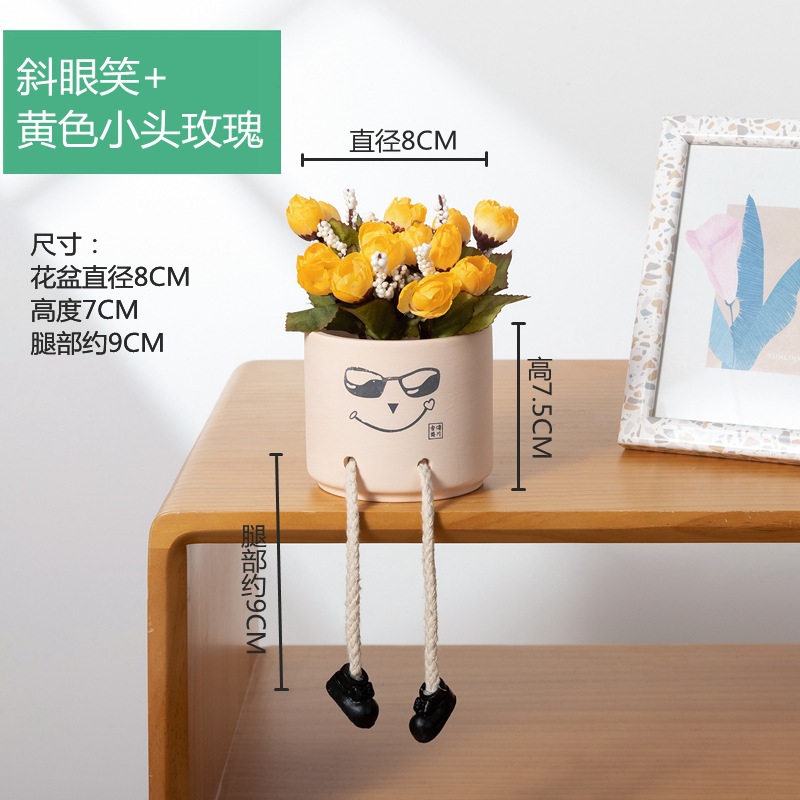 Picture of Creative Expression Hanging Feet Doll Ceramic Flower Pot Artificial Flower Potted Plant Green Plant Indoor Balcony Desktop Decoration Crafts