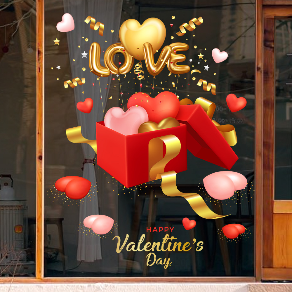 Aike JD4609 Romantic LOVE Valentine's Day Sweetheart Gift Box Stickers Wall Stickers Glass Double Door Atmosphere Electrostatic Stickers