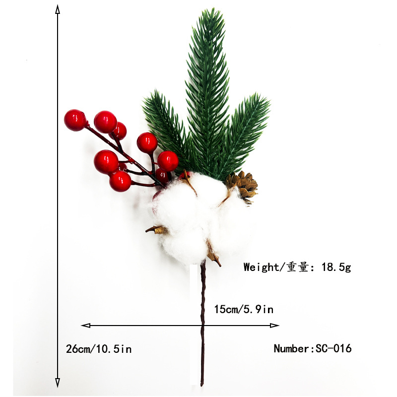 Picture of Cross-Border Christmas Simulation Pine Cone Branches Snowflake Pine Needles Berry Red Fruit Branches Holiday Decoration Cuttings Christmas Pine Needle Bouquet