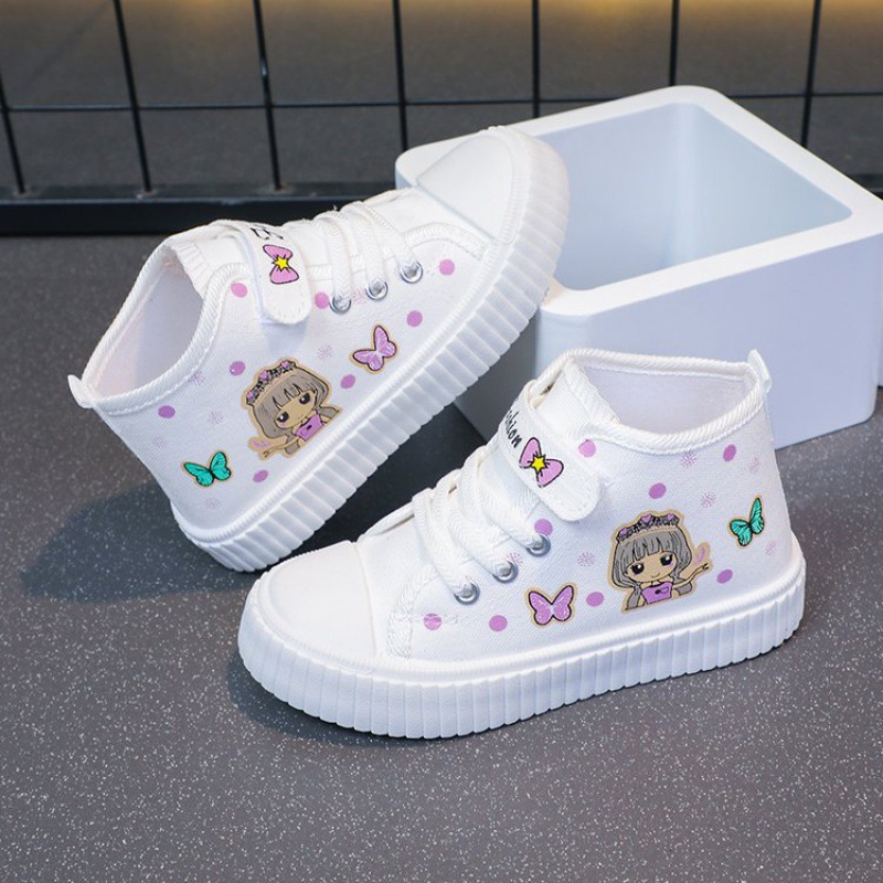 Picture of Foreign Trade Children's High-top Canvas Shoes 2024 Spring and Autumn New Breathable Girls Casual Shoes Little Girls Cartoon Board Shoes