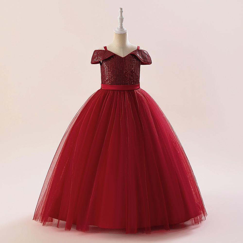 Children's Dress Girl's Birthday Puffy Yarn Flower Girl's Wedding Dress Small Host Dress Amazon Sequin Princess Dress