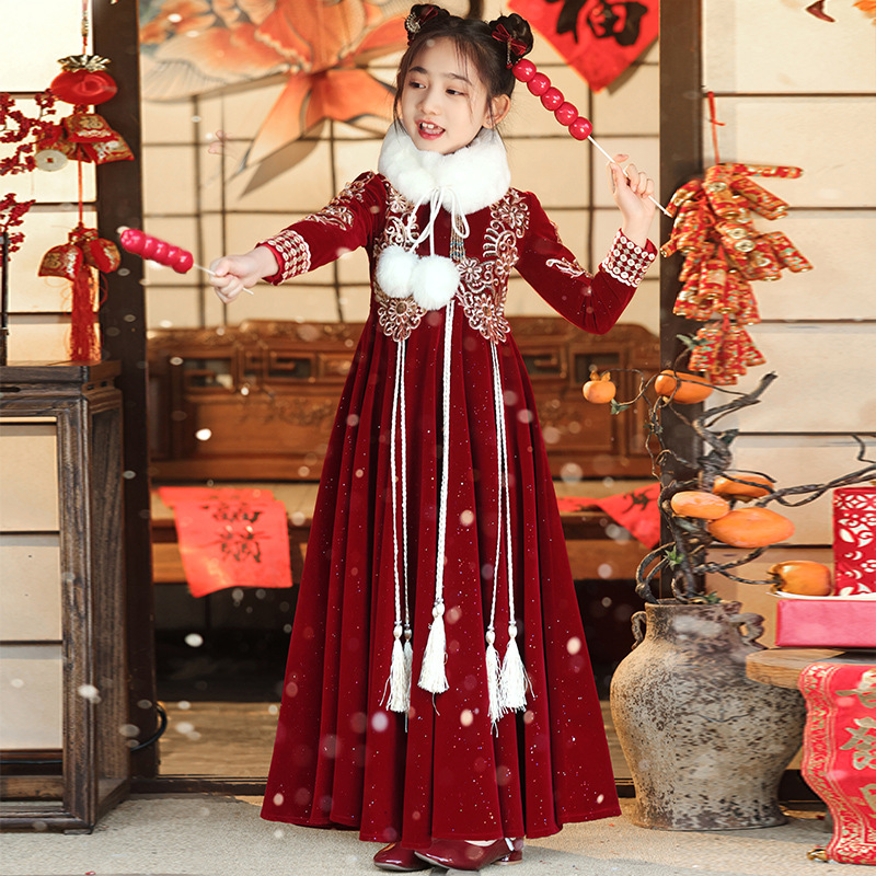 Picture of Children's Autumn and Winter Skirt fleece-lined Antique Princess Girls' Hanfu New Year's Eve New Year's Eve Clothing Winter Guofeng New Year's Eve Clothing