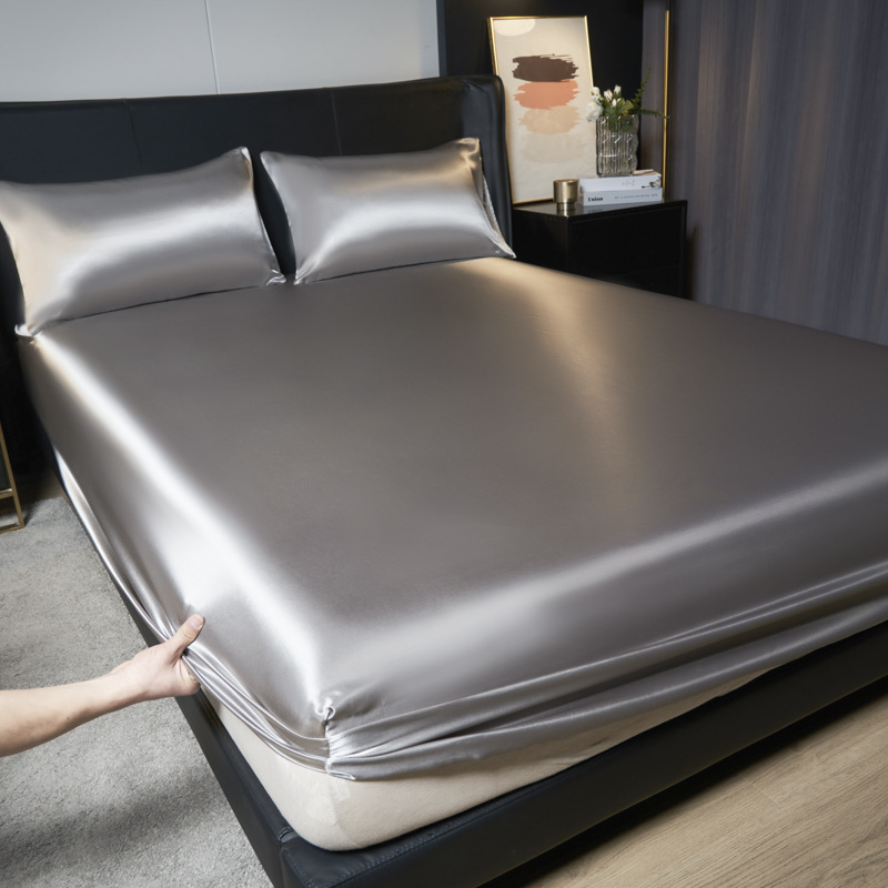 Cross-Border Export Imitation Silk Fitted Sheet Amazon Silk Bedspread Single Piece Mattress Cover King Export Mattress Protector