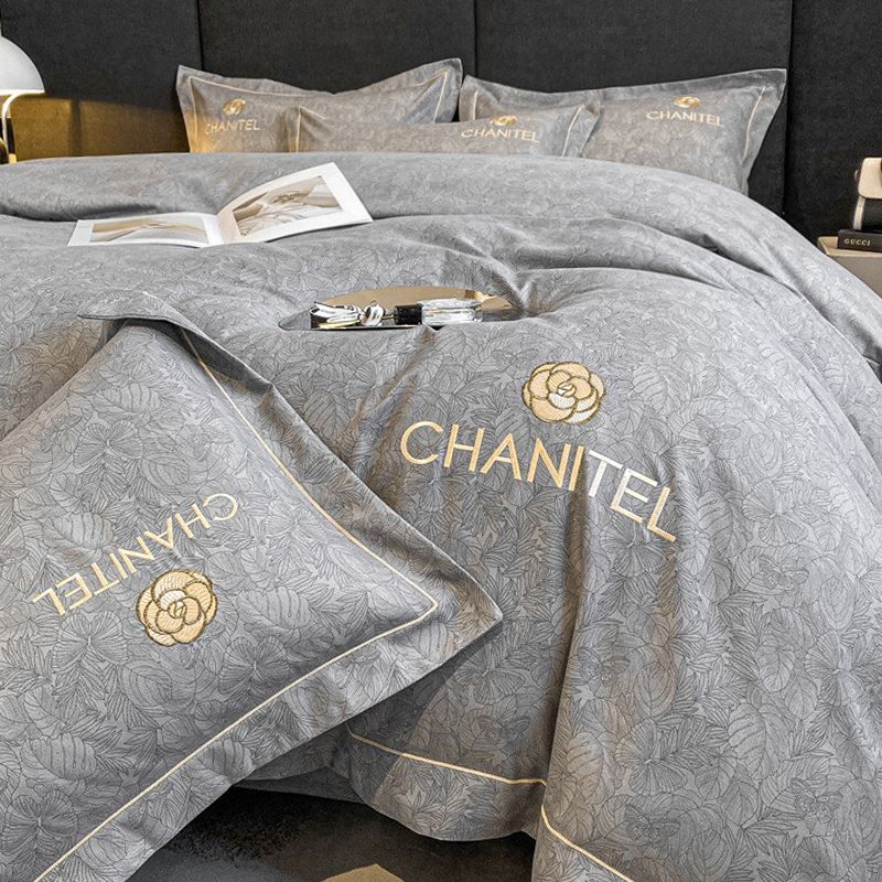 Picture of Light luxury embroidery thickened brushed bedding four-piece quilt cover quilt cover bed sheet three-piece fitted sheet factory wholesale