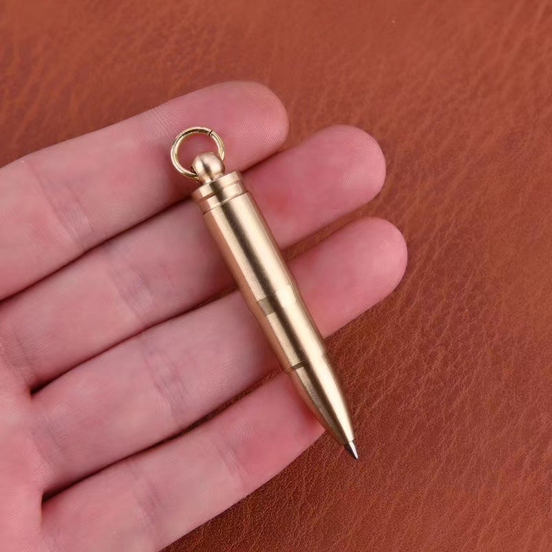 Brass Mini Bullet-Shaped Keychain Pen, Retro, High-End, Good-Looking, Portable, Student Party Creative Ballpoint Pen