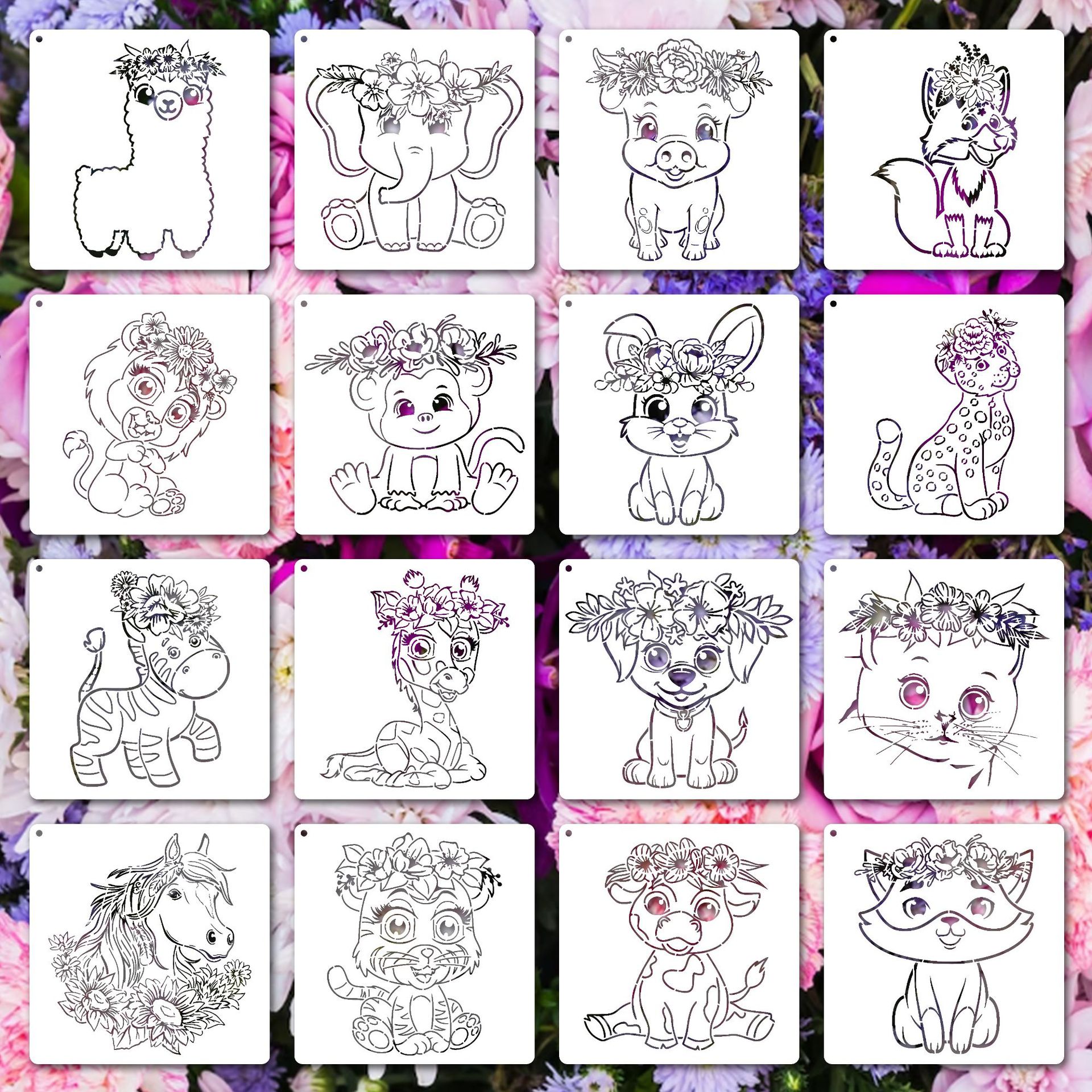 Cross-border new animal and flower painting template PET hollow painting mold DIY graffiti spraying children hollow painting board