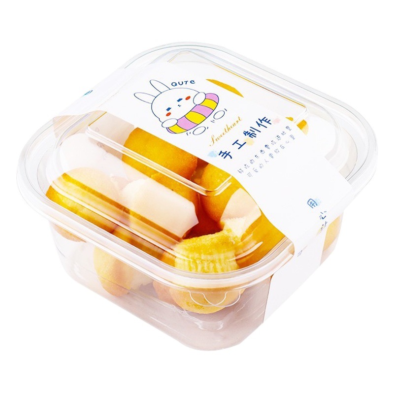 Flow heart puff box 039 box full transparent crisp potato cake biscuits meat floss Beckham packing box