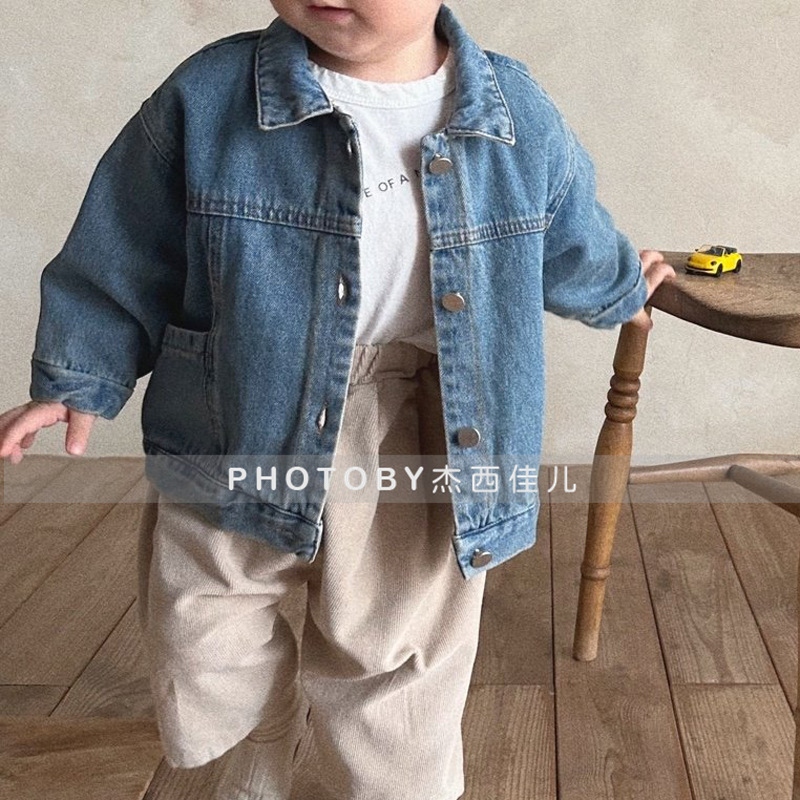 Picture of Ins Korean Style Boys and Girls Spring New Children's Jacket Handsome Fashion Laps Side Bag Children's Jacket Denim Cardigan