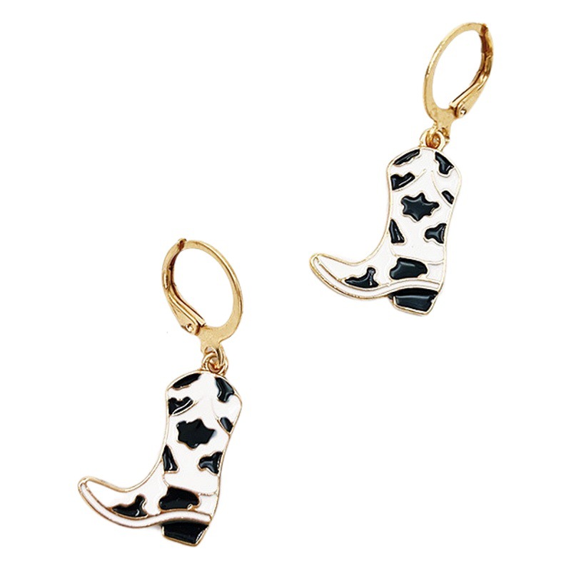 European and American Cross-border Earrings Classic Black and White Dairy Boots Earrings Fashion Distinctive Alloy Oil Drop Earrings