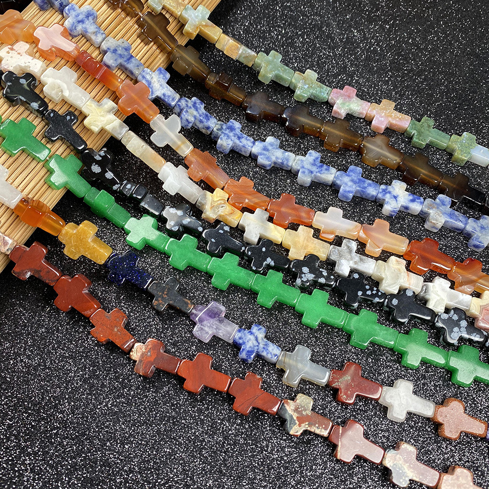 [Small wholesale] Natural Stone semi-precious stone cross-shaped beads accessories beads 25/strip length 40cm
