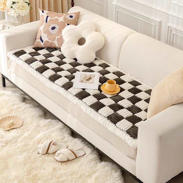 Chessboard simple plush sofa cushion wholesale ins style steamed bread cushion non-slip winter thickened bay window mat foreign trade