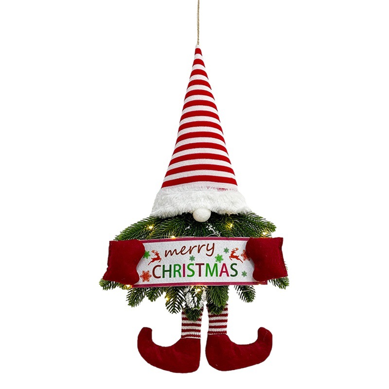 Christmas Decorations Christmas Wreath Christmas Pendant Short Leg Red and White Strip Santa Claus Wreath Wall Door Hanging