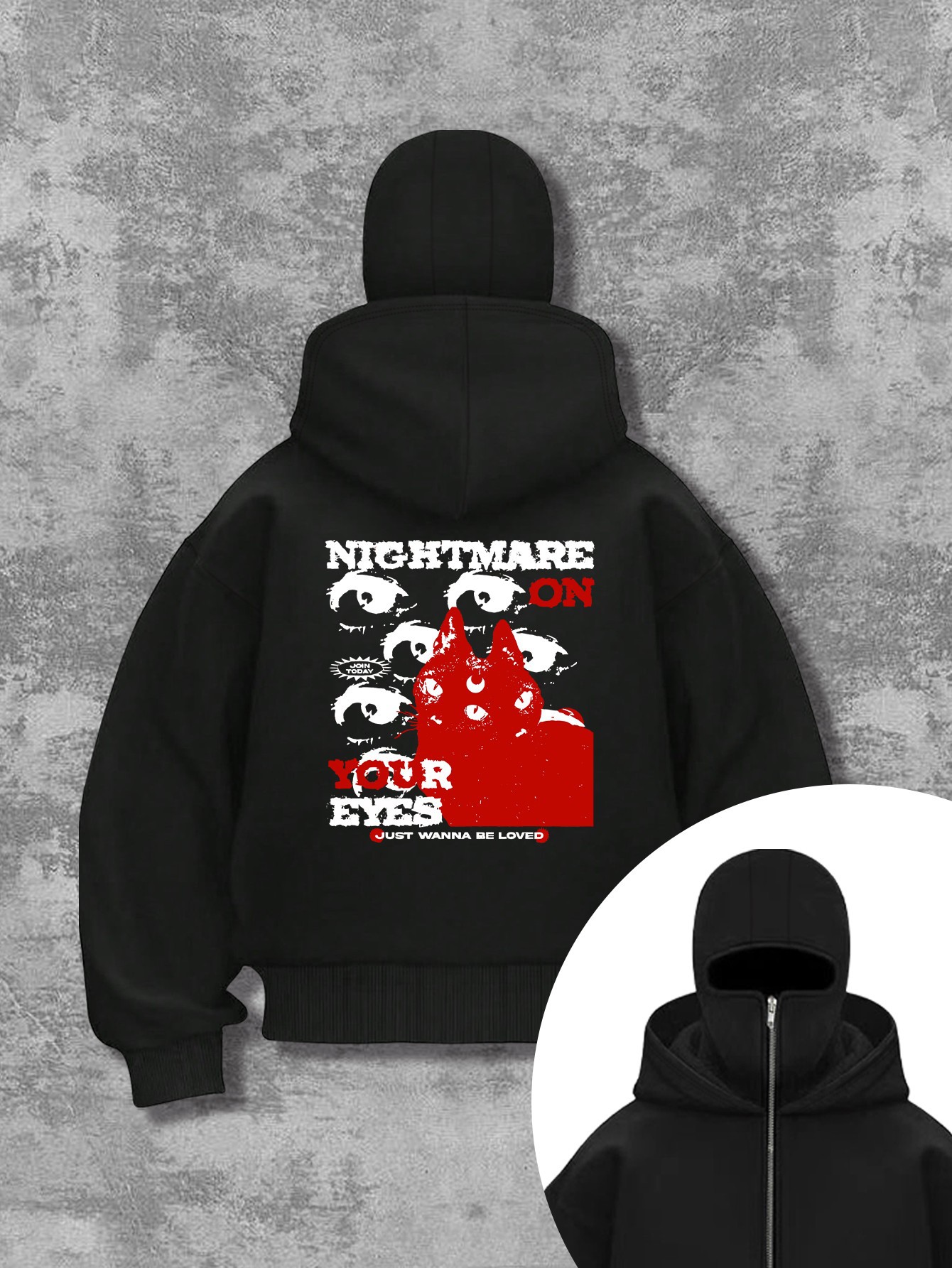 230g Sweatshirt/100% Polyester/Ladies Fashion Dark Horror Street Style Barack Double Hooded Double Collar Sweatshirt