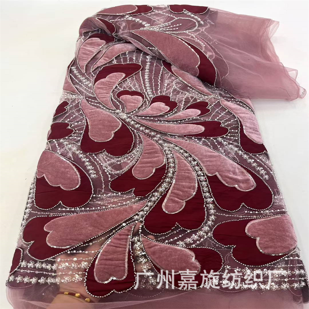 European-style large floral velvet laser embroidery wedding dress, evening gown, embroidered fabric, sequin bead tube Hanfu, qipao skirt fabric