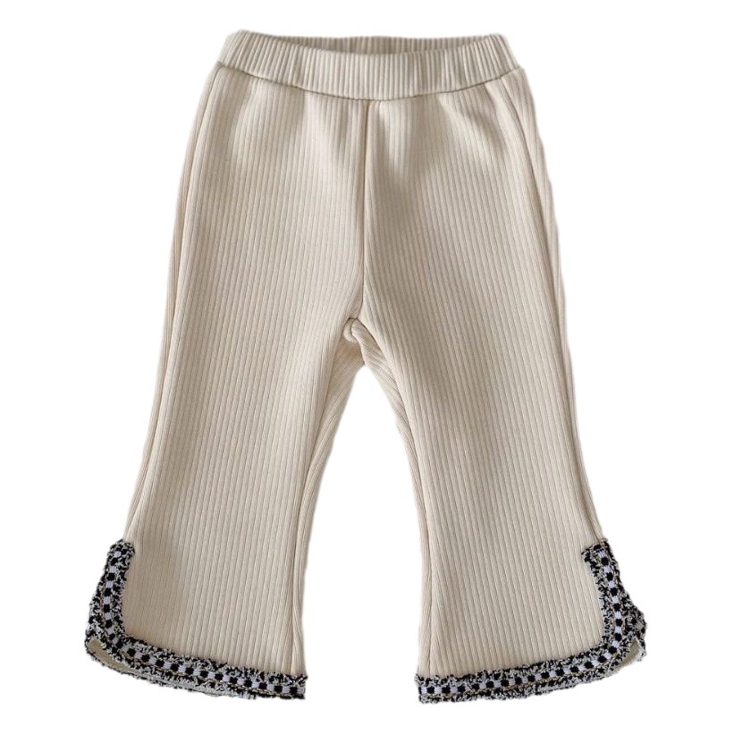 2024 Autumn and Winter Girls' Pants with Velvet Slit Trousers for Baby Girls Fashionable and Easiest for Match Pit Lace Micro-Flared Pants