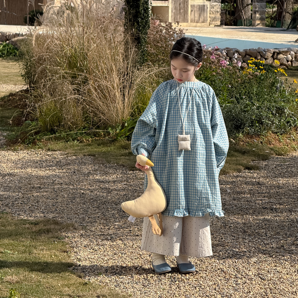 Picture of Children's Skirt 2025 Spring Female Baby Korean Style Lace Plaid Long Skirt Children's Long Sleeve Casual Loose Blouse dress