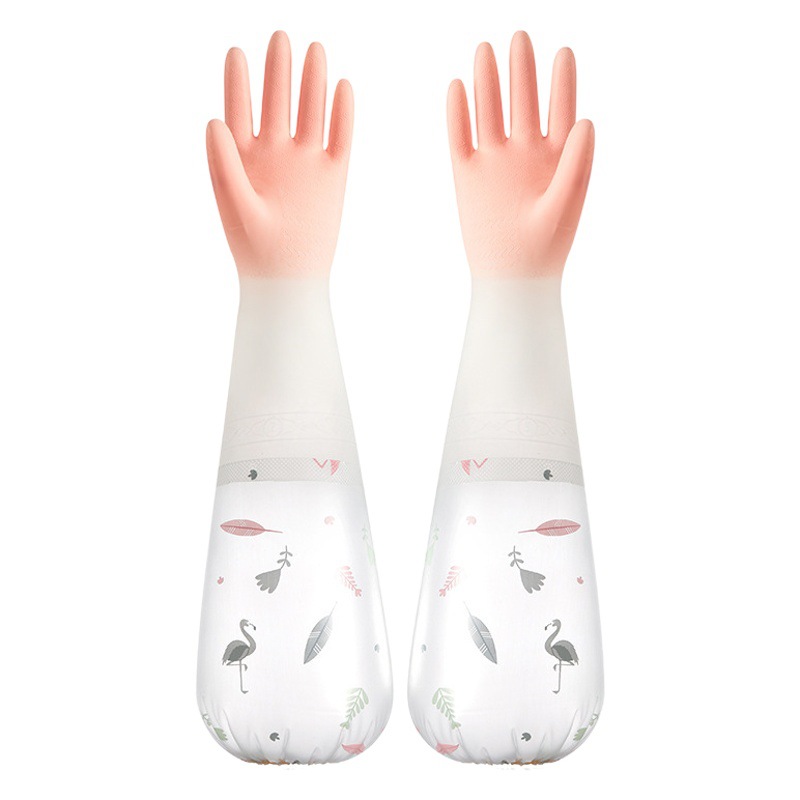 Dishwashing Gloves Household Kitchen Durable Washing Clothes Household Women's Waterproof Rubber Skin Lined Velvet Brush Bowl Thickened Winter